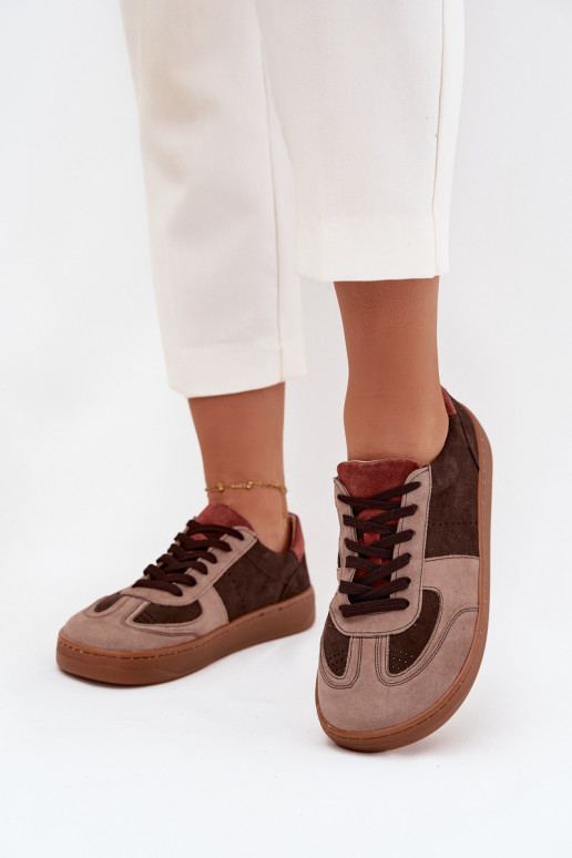 Leer van suède Sneakers model schoenen Barefoot Dames Zazoo N1277 bruine kleur