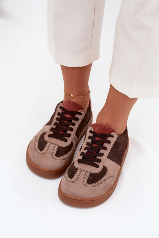 Leer van suède Sneakers model schoenen Barefoot Dames Zazoo N1277 bruine kleur