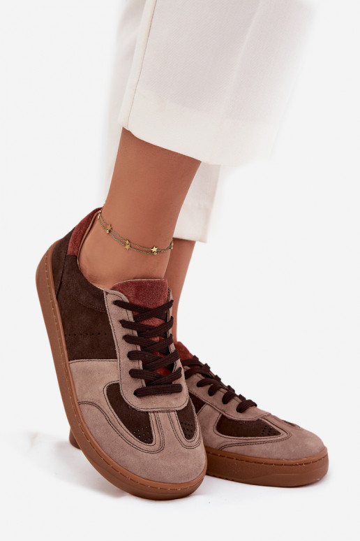 Leer van suède Sneakers model schoenen Barefoot Dames Zazoo N1277 bruine kleur