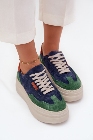 Suède sportschoenen voor dames met platform, Zazoo N1269S3, donkergroene kleur