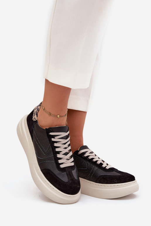 Leer Sneakers model schoenen Dames met platform met luipaardbontpatronen Zazoo N1263 zInart Leer Sneakers model schoenen Dames met platform met luipaardbontpatronen Zazoo N1263 zInart
