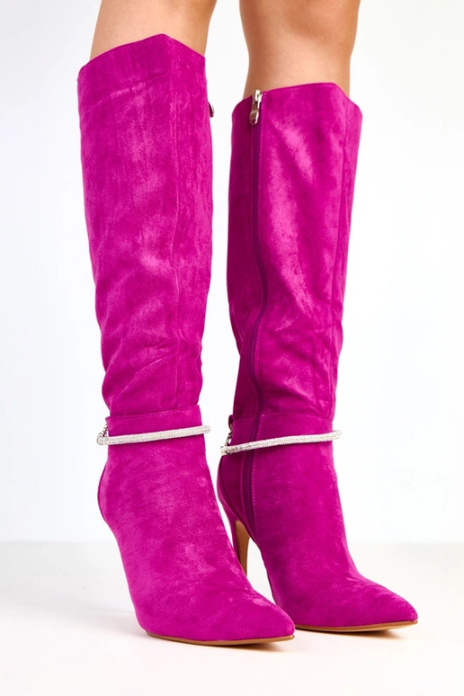 Paarse suède lange laarzen met... Paarse suède lange laarzen met...