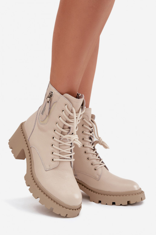 Leren dames enkellaarsjes met hakken, warm Vinceza 86418 zandkleur Leren dames enkellaarsjes met hakken, warm Vinceza 86418 zandkleur