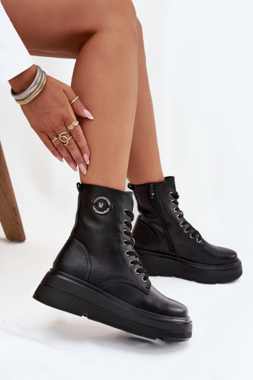 werk dames enkellaarsjes verwarmd met platform en sierlijke details Vinceza 16513 in zwarte kleur