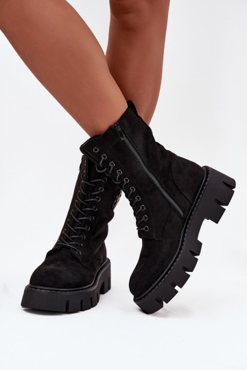 Gevoerde enkellaarsjes en noker voor dames met ornamenten zwart Melisse