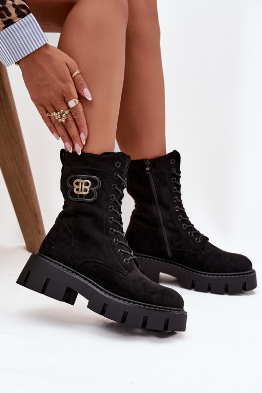 Gevoerde enkellaarsjes en noker voor dames met ornamenten zwart Melisse