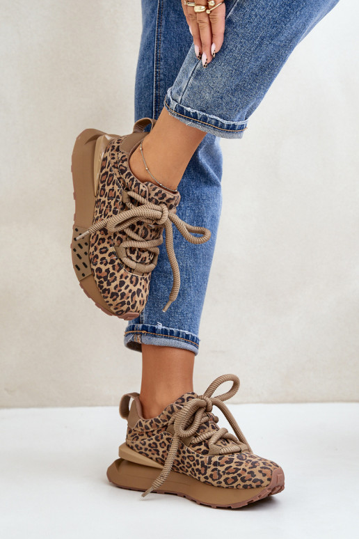 van suède Sneakers model schoenen Dames met platformGrubym Vetersluitingm met luipaardbontpatronen Artiker 55C0135 bruine kleur