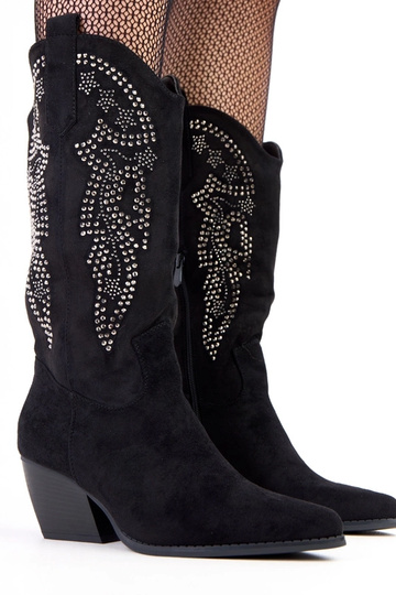 Zwarte cowboylaarzen met lage hak en zirconia "Masura"