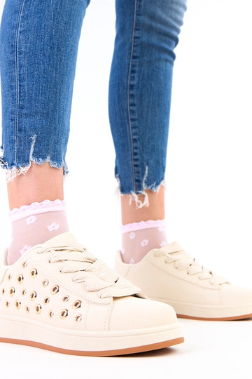 Zandkleurige sneakers op platform met studs Adelis 2