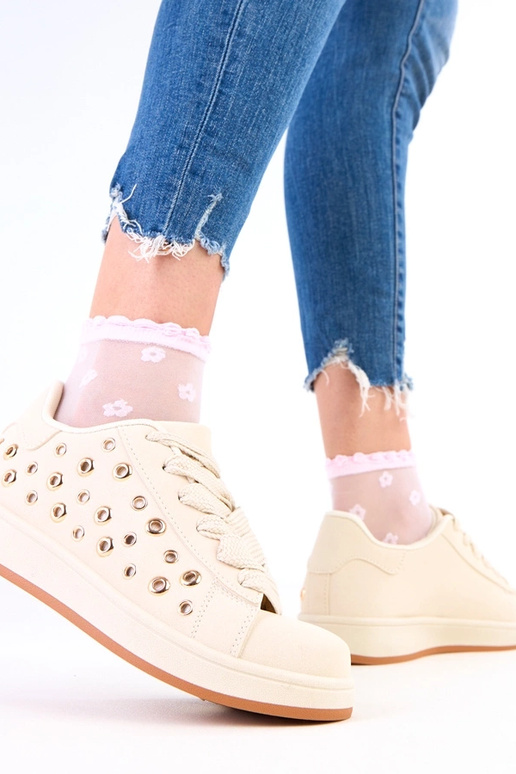 Zandkleurige sneakers op platform met...