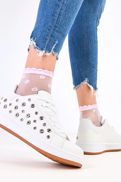 Witte sneakers op platform met studs...