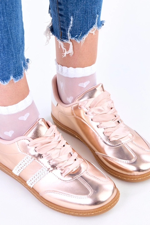 Champagne kleurige dames sneakers met...