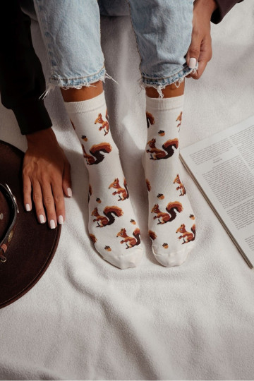 Sokken Dames Eekhoorns I Orzechy ivoor