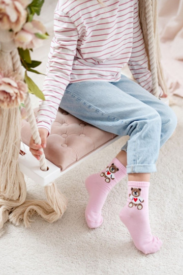 Kindersokken Jeugd teddyberen roze