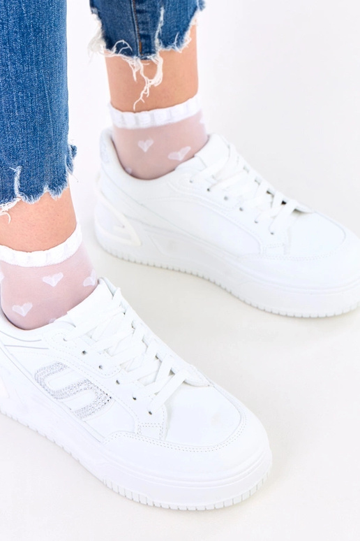 Witte platform sneakers met zirconia...