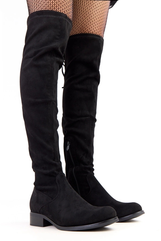 Zwarte lange laarzen met platte zool...