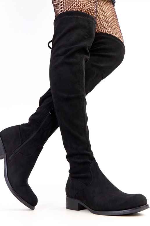 Zwarte lange laarzen met platte zool...