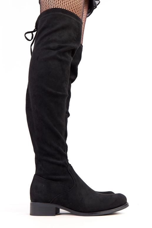 Zwarte lange laarzen met platte zool...