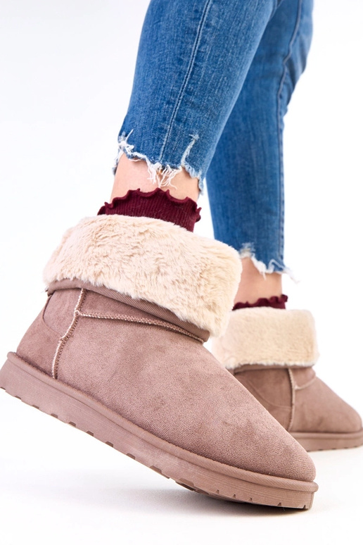 Bruine sneeuwlaarzen met bont op...