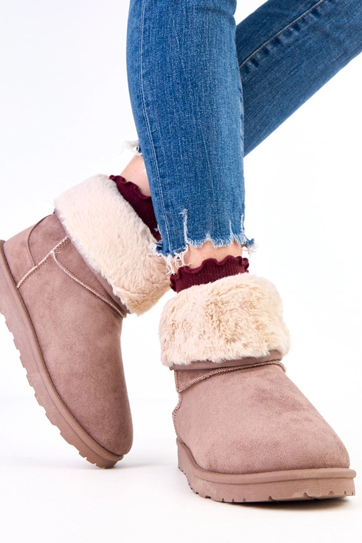 Bruine sneeuwlaarzen met bont op...