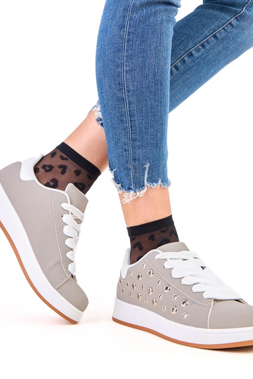 Grijze sportieve schoenen op plateau met studs Adelis 2