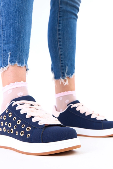 Donkerblauwe sportieve schoenen op plateau met studs Adelis