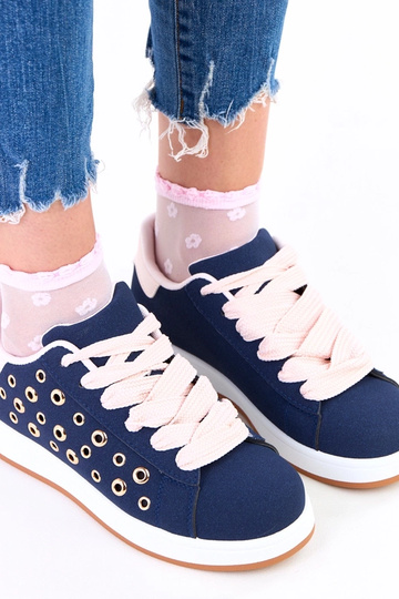 Donkerblauwe sportieve schoenen op plateau met studs Adelis 2