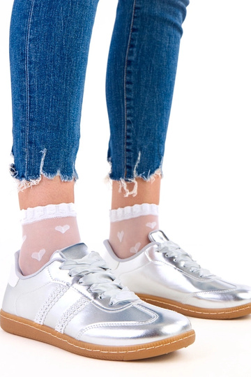 Zilveren dames sportieve schoenen met satijnen veters Madres