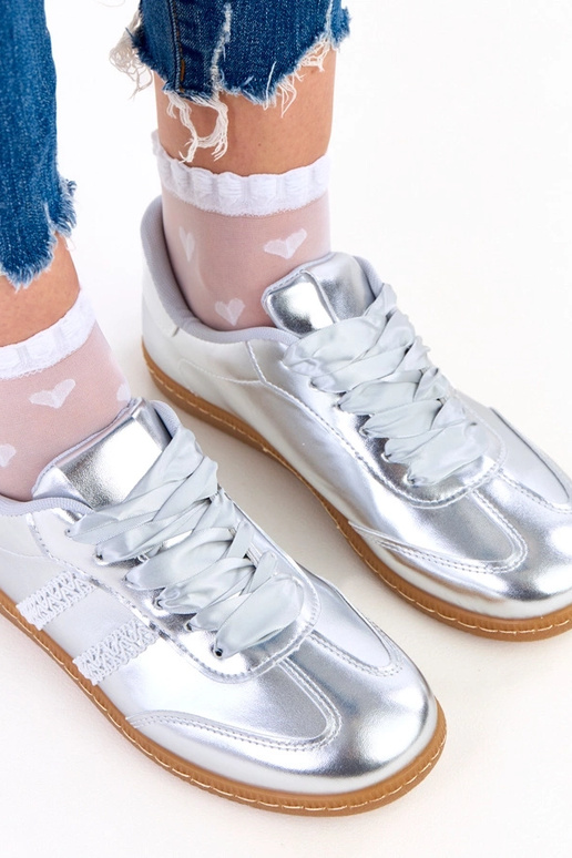 Zilveren dames sportieve schoenen met...