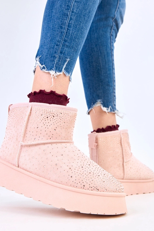 Roze sneeuwlaarzen met zirconia op...