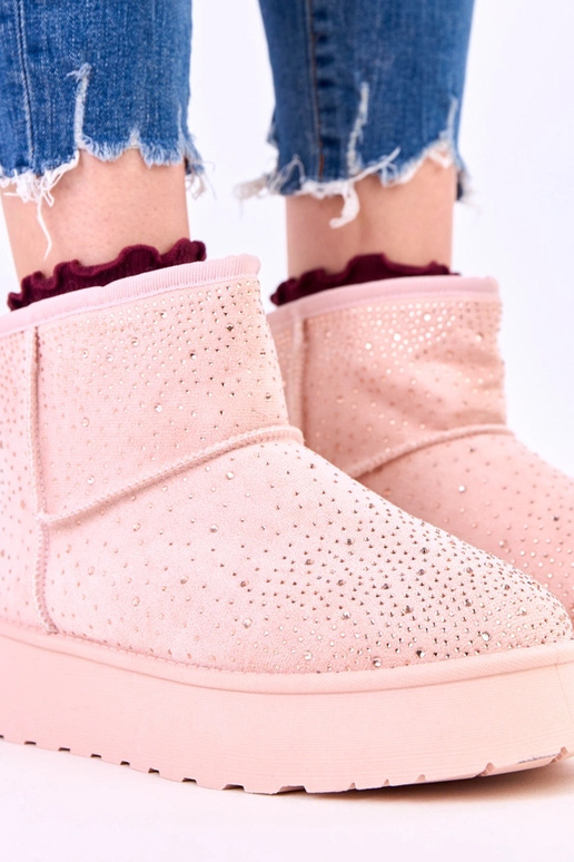 Roze sneeuwlaarzen met zirconia op...