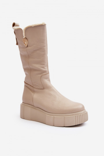 Dames Leer laarzen Met INol beige Bayla