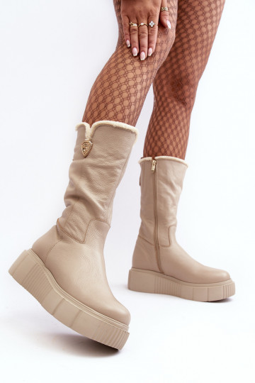 Dames Leer laarzen Met INol beige Bayla 2