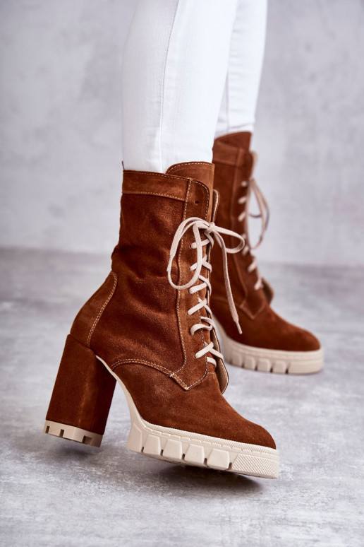 Dames Suede schoenen met platform bruine kleur Edna