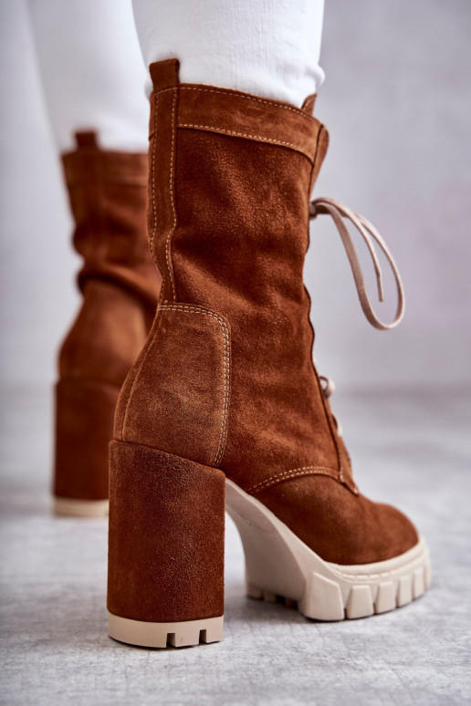 Dames Suede schoenen met platform bruine kleur Edna