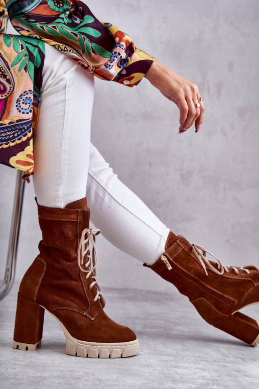 Dames Suede schoenen met platform bruine kleur Edna