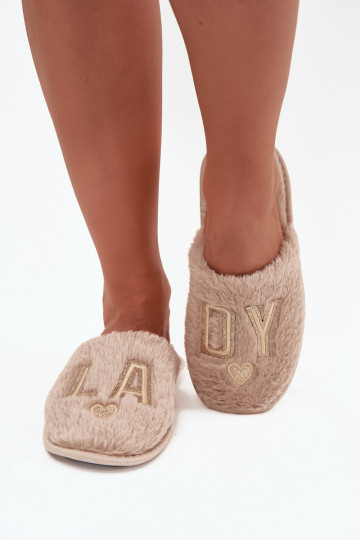 Sandkleurige dames slippers met bont „LADY Vinceza 19958"
