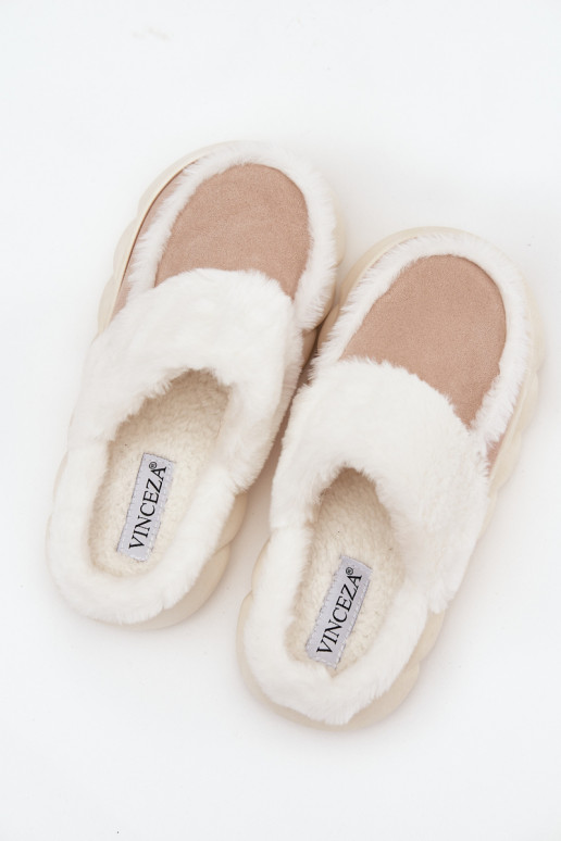 Slippers Dames Op dikke zool met bont Vinceza 19952 beige
