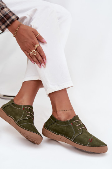 Groene leren dames schoenen met naden „Artiker 57C2112"