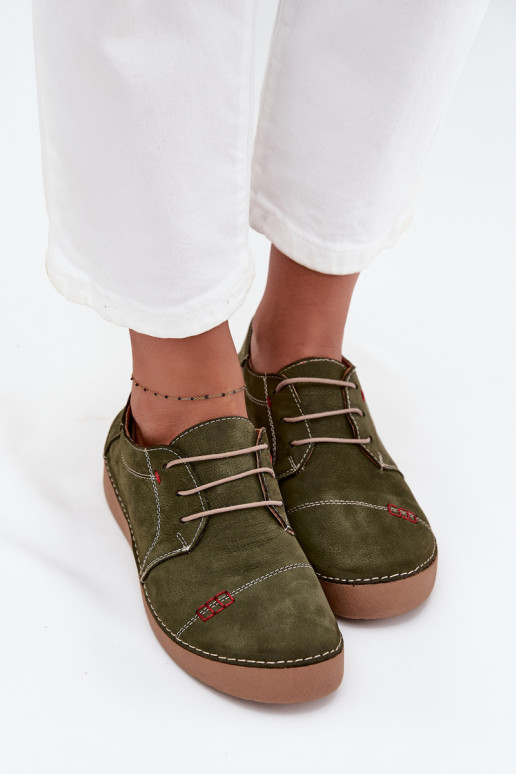 Leer schoenen DamesPrzeszyciami Artiker 57C2112 groene kleur