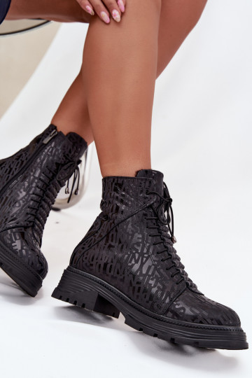 Zwarte leren warme dameswerkankle boots Į Pilį Artiker 57C2257