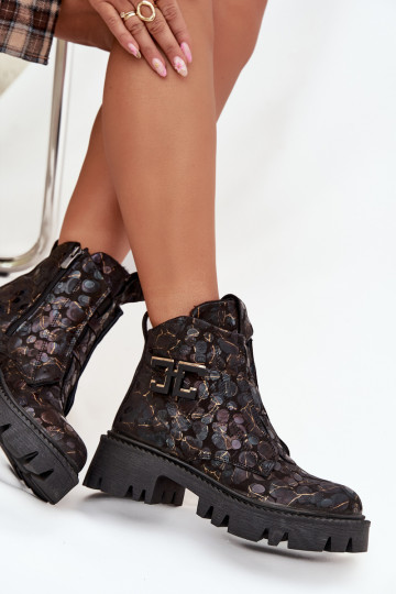 Leer Dameslaarzen met ornamenten opInarmen Artiker 57C2084 ZInart en-gouden kleur