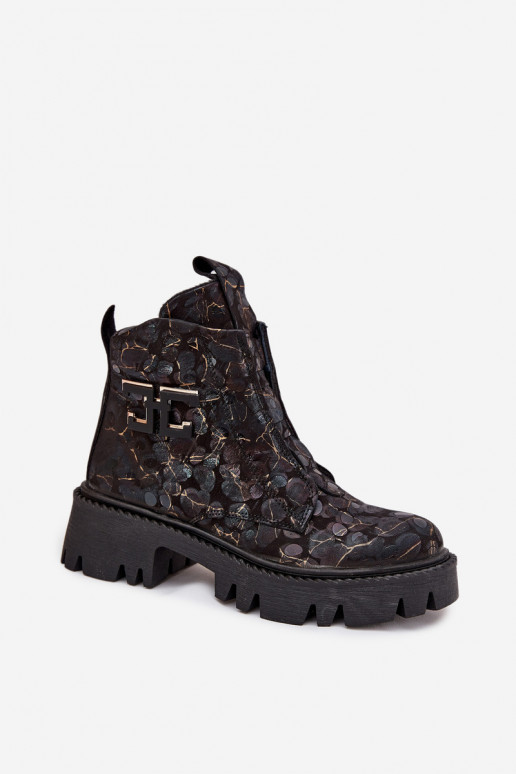 Leer Dameslaarzen met ornamenten opInarmen Artiker 57C2084 ZInart en-gouden kleur