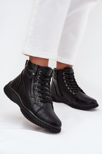 Zwarte dames warme ankle boots met voering van eco-leer Ulverina 2
