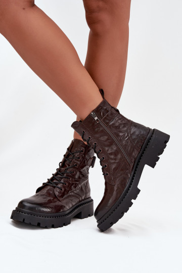 Leren dames enkellaarsjes met knopen Artiker 57C1007 chocolade kleur 2