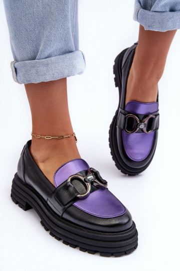 Leren halfhoge schoenen met zware zool Elkiza zwarte en paarse kleur