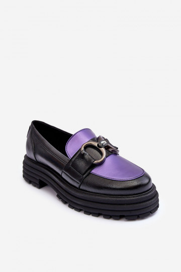 Leren halfhoge schoenen met zware zool Elkiza zwarte en paarse kleur 2