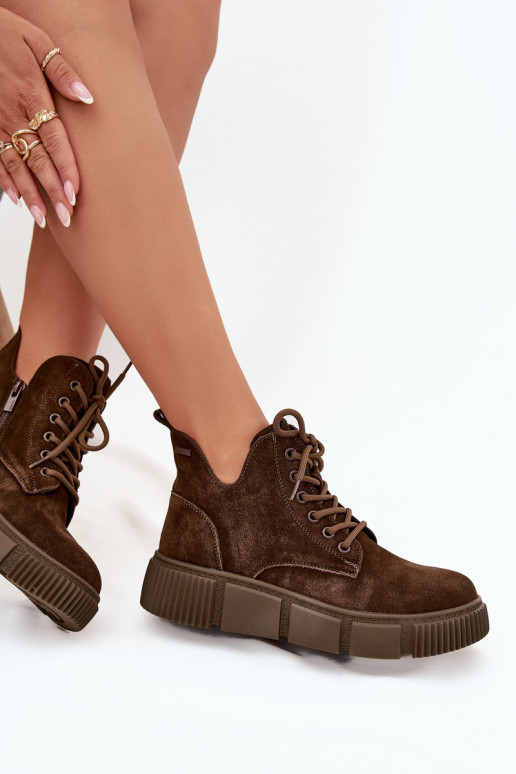 van suède lage hakken voor dames met platform Big Star SS274595 bruine kleur van suède lage hakken voor dames met platform Big Star SS274595 bruine kleur