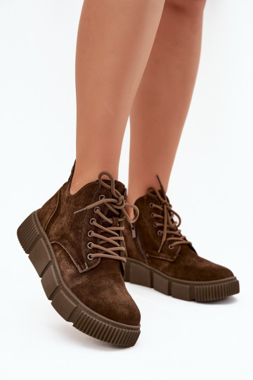 Suède dames lage schoenen met platform Big Star SS274595 bruine kleur 2