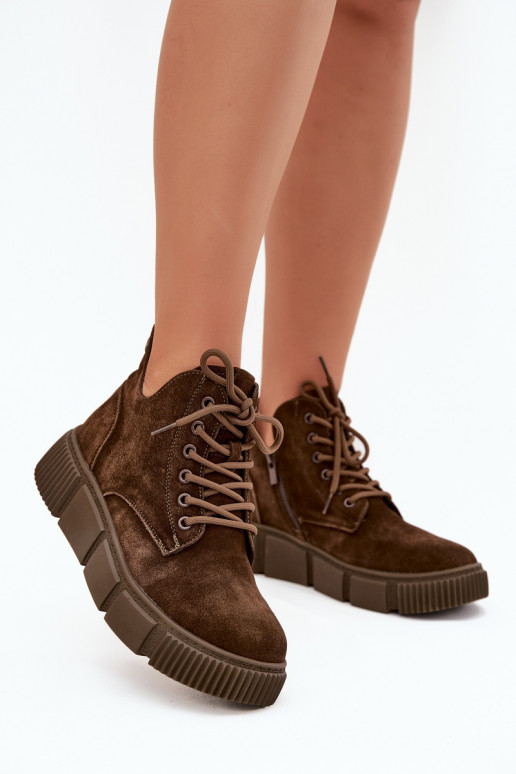 van suède lage hakken voor dames met platform Big Star SS274595 bruine kleur van suède lage hakken voor dames met platform Big Star SS274595 bruine kleur